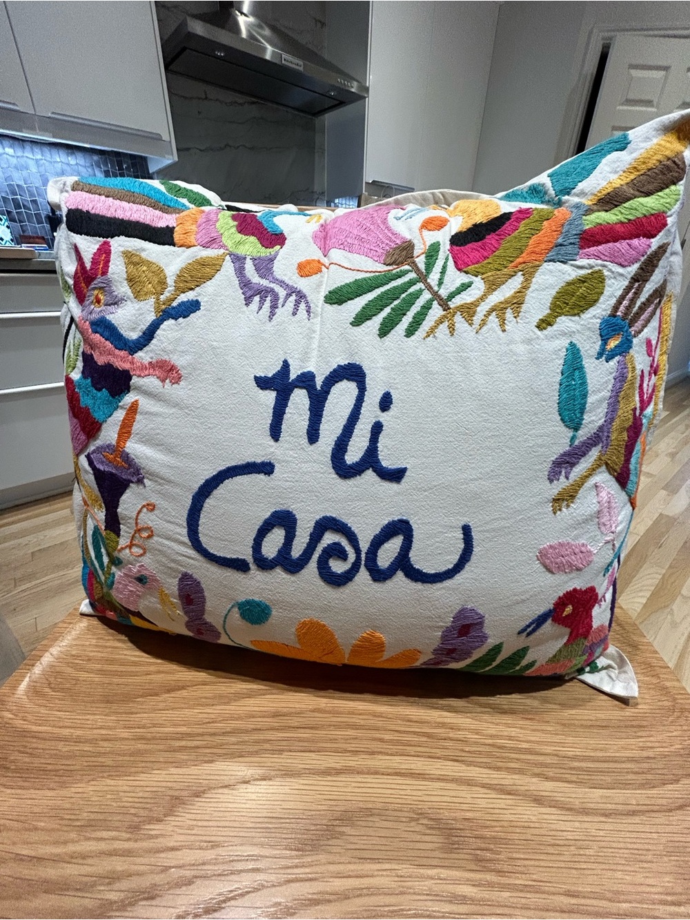 Embroidered 'Mi Casa' Decorative Throw Pillow - Multicolor